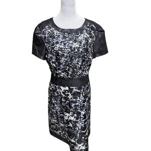 Kay Unger New York Metallic Animal Print Midi Dress Size 14 Cap Sleeve